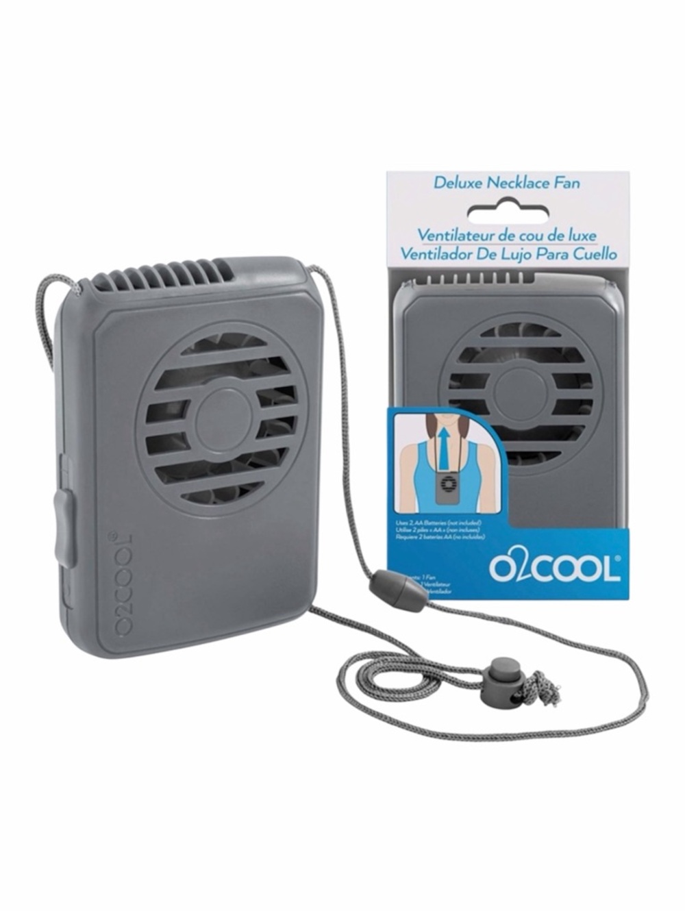 O2Cool Battery Powered Deluxe Necklace Fan in Gray